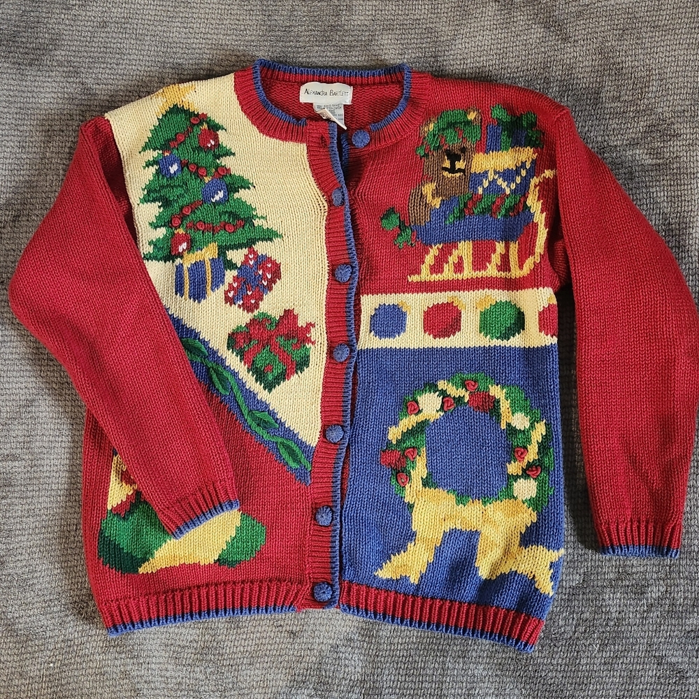 Alexandra Bartlett Vintage Cardigan Sweater Sz Sm Christmas Embroider Grannycore